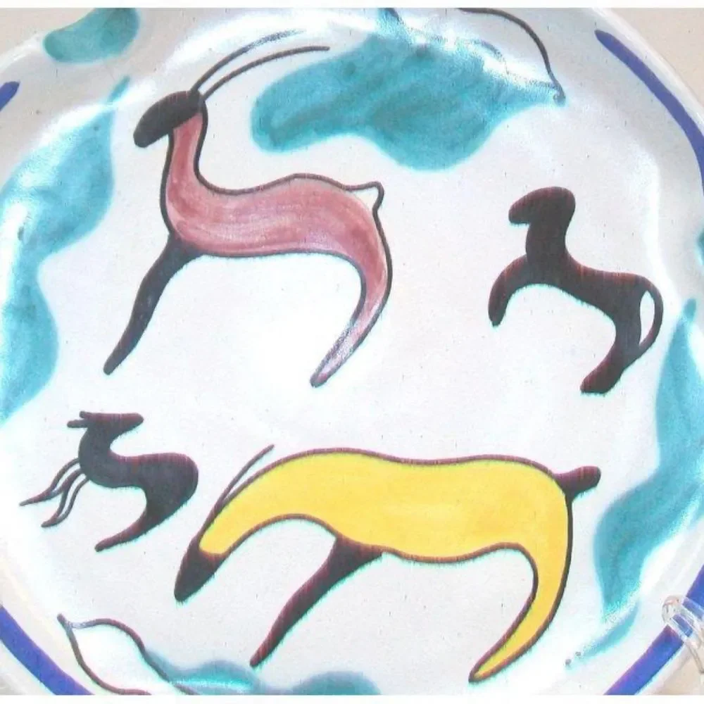 Mid Century Large Scale Antelope Gazelle Colorful Ceramic Ashtray Made in Italy